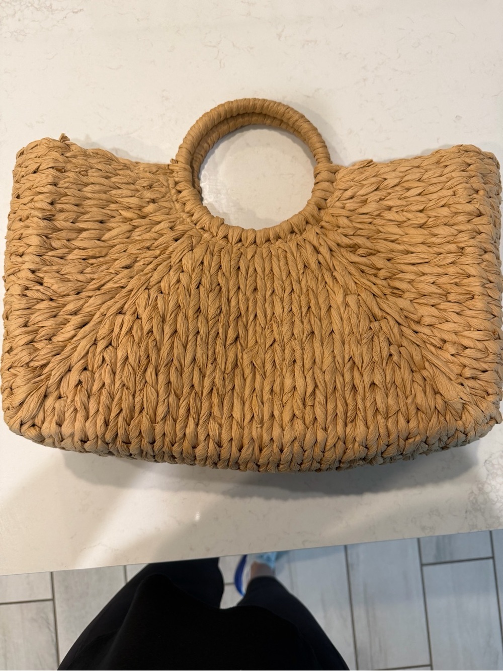 Express Woven Round-Handle Tote in Natural Tan